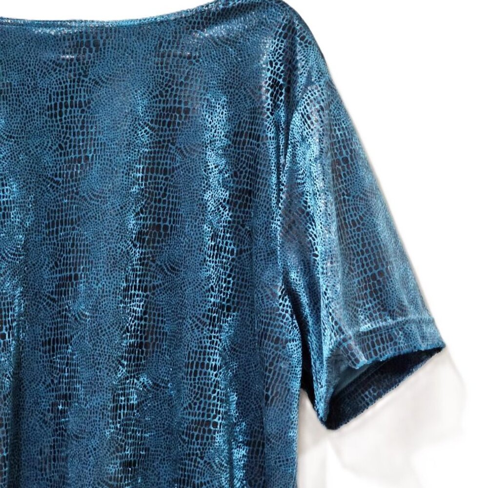 TEAL SATIN & BLACK VELVET SNAKE PRINT TOP 22w/24w CRUISE RESORT HOLIDAY TRAVEL - Picture 4 of 4
